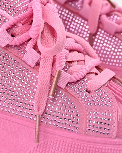 Дамски спортни обувки, изработени от еко-велур кожа, с кристали, D1395, розови