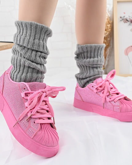 Дамски спортни обувки, изработени от еко-велур кожа, с кристали, D1395, розови