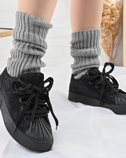 Дамски спортни обувки, изработени от еко-велур кожа, с кристали, D1395, черни