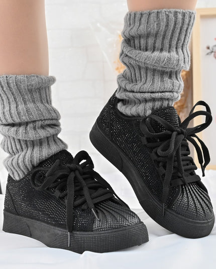 Дамски спортни обувки, изработени от еко-велур кожа, с кристали, D1395, черни