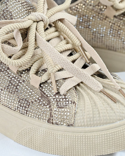 Дамски спортни обувки, изработени от еко-велур кожа, с кристали, D1395, каки