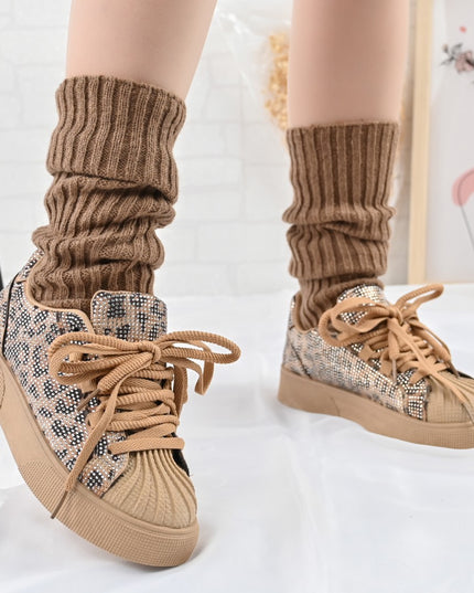 Дамски спортни обувки, изработени от еко-велур кожа, с кристали, D1395, леопард