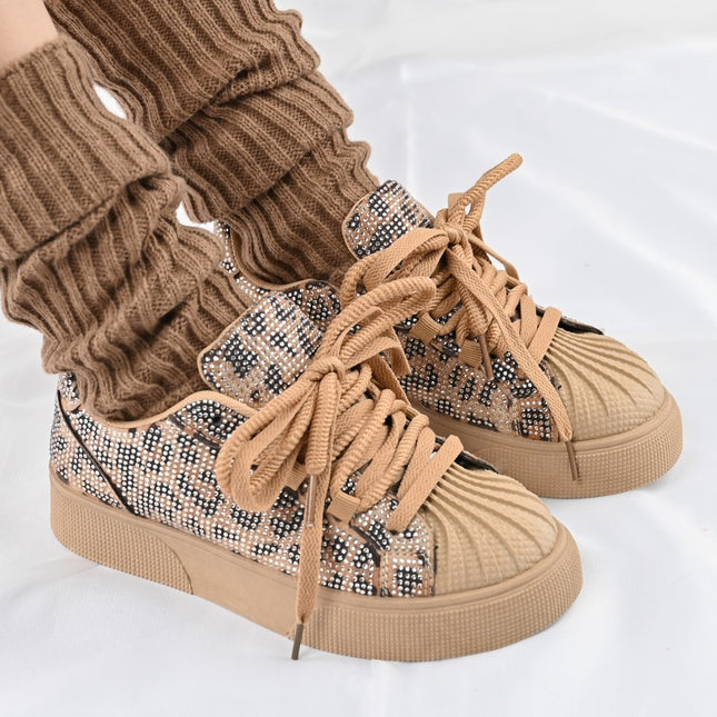 Pantofi Sport De dama,Din piele ecologica intoarsa,Cu Strasuri,D1395,Leopard