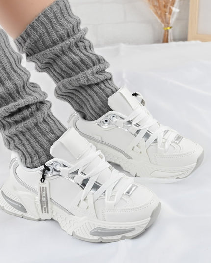 Дамски спортни обувки, Текстилен материал, D1393, Бял