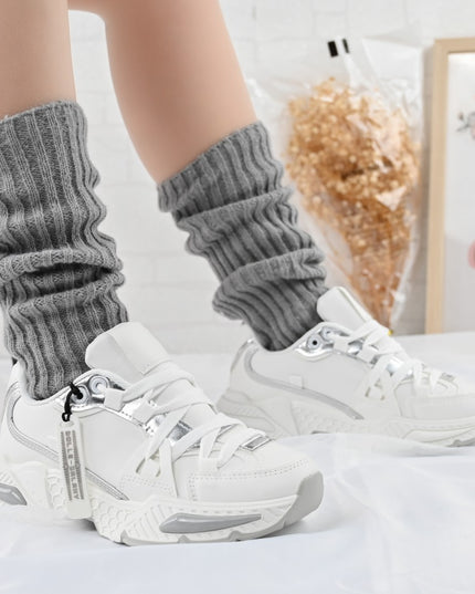 Дамски спортни обувки, Текстилен материал, D1393, Бял