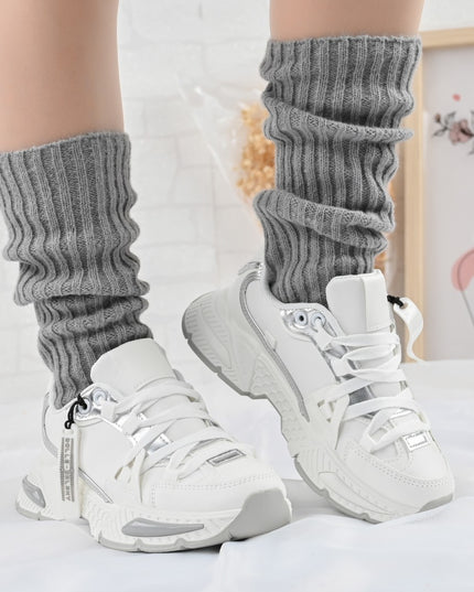 Дамски спортни обувки, Текстилен материал, D1393, Бял