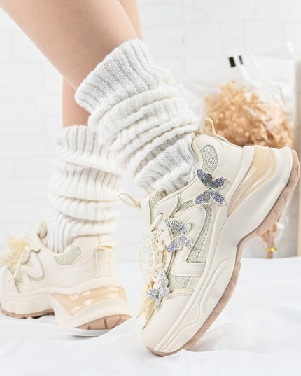 Pantofi sport De dama,cu inseretii din plasa,cu Funda din perle,D1400,Bej