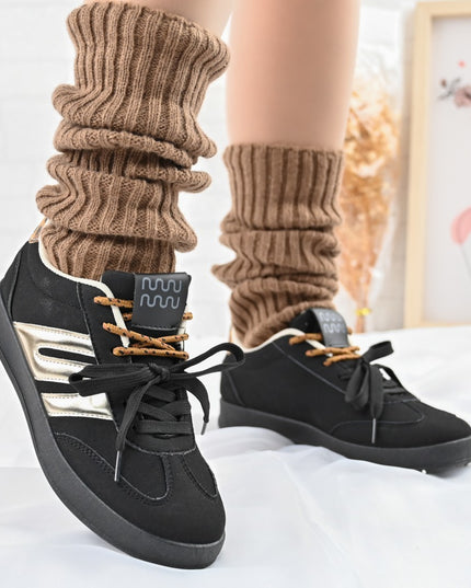 Pantofi Sport De dama,Din piele ecologica intoarsa,D1405,Negru