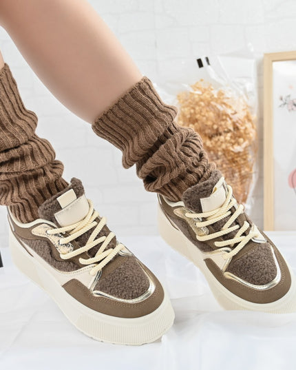 Дамски спортни обувки, с платформа, изработени от еко-велур, D1409, каки