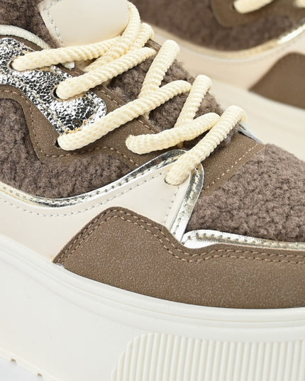 Дамски спортни обувки, с платформа, изработени от еко-велур, D1409, каки