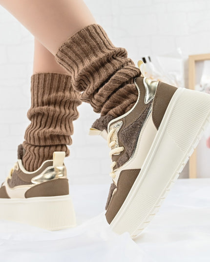 Дамски спортни обувки, с платформа, изработени от еко-велур, D1409, каки