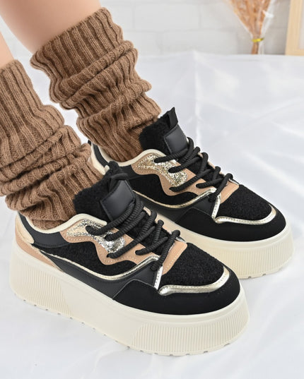 Pantofi Sport De Dama,Cu Platforma,Din piele ecologica intoarsa,D1409,Negru