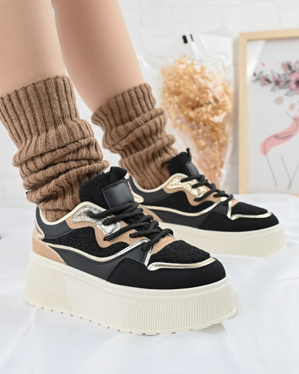 Pantofi Sport De Dama,Cu Platforma,Din piele ecologica intoarsa,D1409,Negru