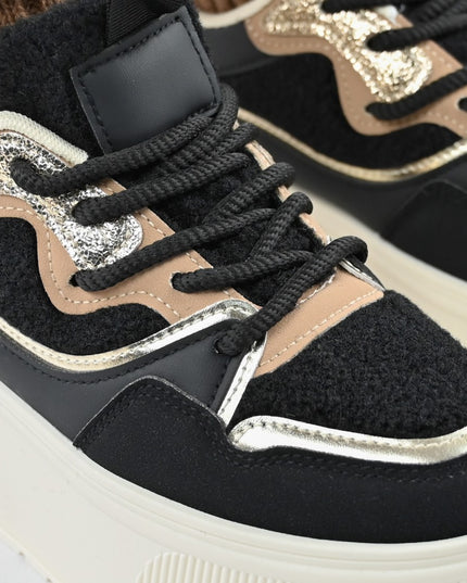 Pantofi Sport De Dama,Cu Platforma,Din piele ecologica intoarsa,D1409,Negru