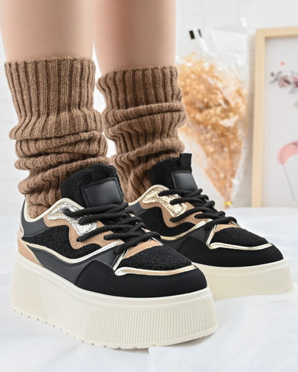 Pantofi Sport De Dama,Cu Platforma,Din piele ecologica intoarsa,D1409,Negru