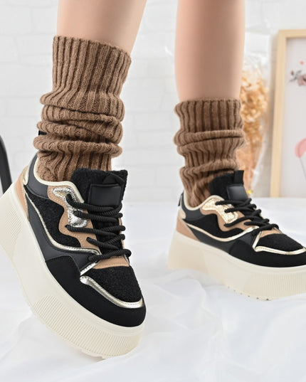 Pantofi Sport De Dama,Cu Platforma,Din piele ecologica intoarsa,D1409,Negru