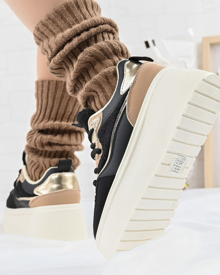 Pantofi Sport De Dama,Cu Platforma,Din piele ecologica intoarsa,D1409,Negru