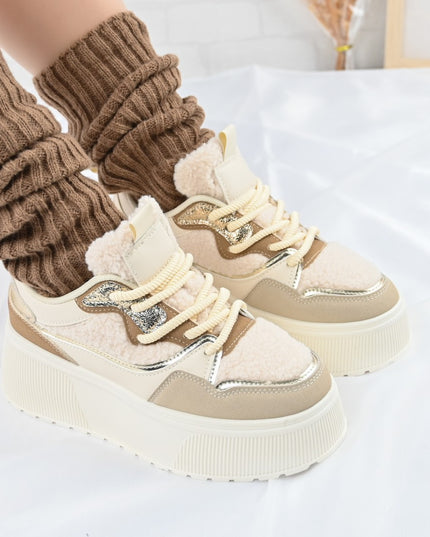 Pantofi Sport De Dama,Cu Platforma,Din piele ecologica intoarsa,D1409,Bej
