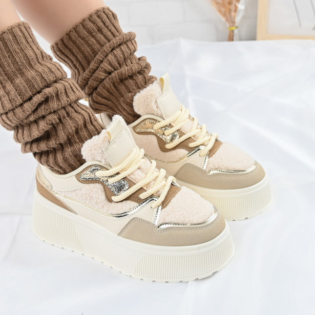 Pantofi Sport De Dama,Cu Platforma,Din piele ecologica intoarsa,D1409,Bej