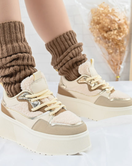 Pantofi Sport De Dama,Cu Platforma,Din piele ecologica intoarsa,D1409,Bej