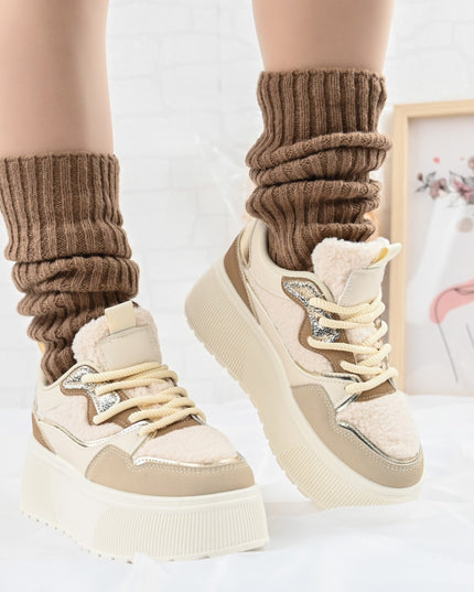 Pantofi Sport De Dama,Cu Platforma,Din piele ecologica intoarsa,D1409,Bej