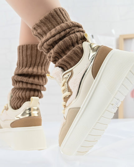 Pantofi Sport De Dama,Cu Platforma,Din piele ecologica intoarsa,D1409,Bej