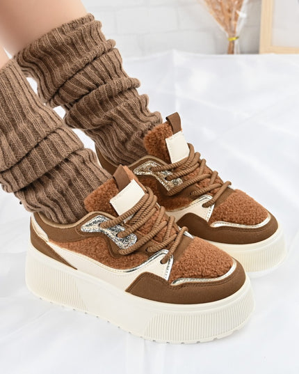 Pantofi Sport De Dama,Cu Platforma,Din piele ecologica intoarsa,D1409,Maro