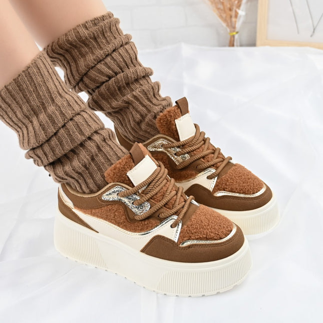 Pantofi Sport De Dama,Cu Platforma,Din piele ecologica intoarsa,D1409,Maro