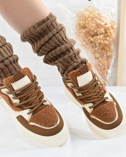 Pantofi Sport De Dama,Cu Platforma,Din piele ecologica intoarsa,D1409,Maro