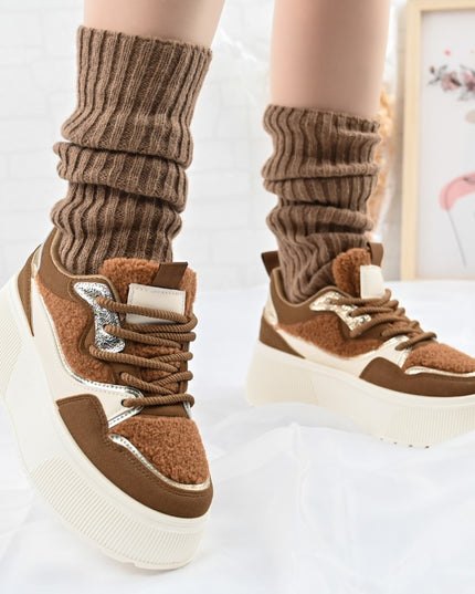 Pantofi Sport De Dama,Cu Platforma,Din piele ecologica intoarsa,D1409,Maro