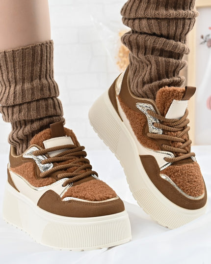 Pantofi Sport De Dama,Cu Platforma,Din piele ecologica intoarsa,D1409,Maro