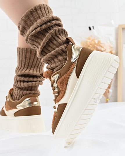 Pantofi Sport De Dama,Cu Platforma,Din piele ecologica intoarsa,D1409,Maro