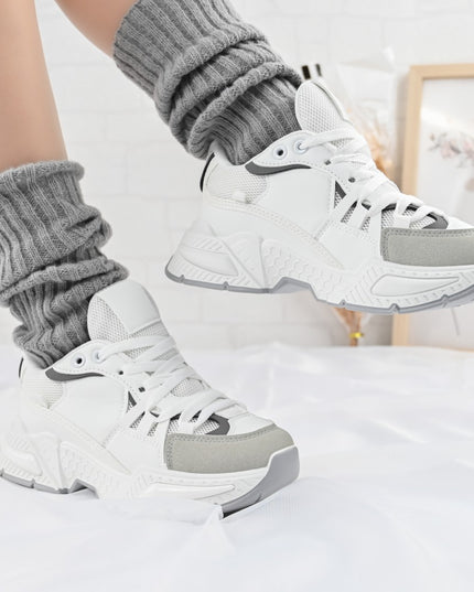 Дамски спортни обувки, с мрежести вложки, D1388, бяло с розово