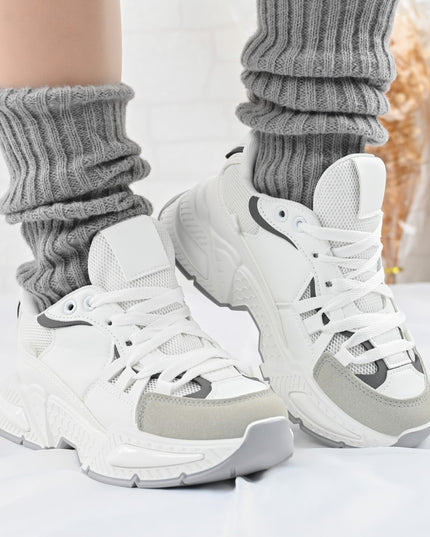 Дамски спортни обувки, с мрежести вложки, D1388, бяло с розово