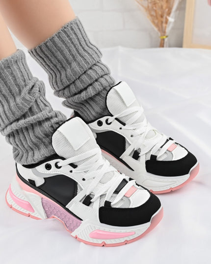 Дамски спортни обувки, с мрежести вложки, D1388, Черни с розово