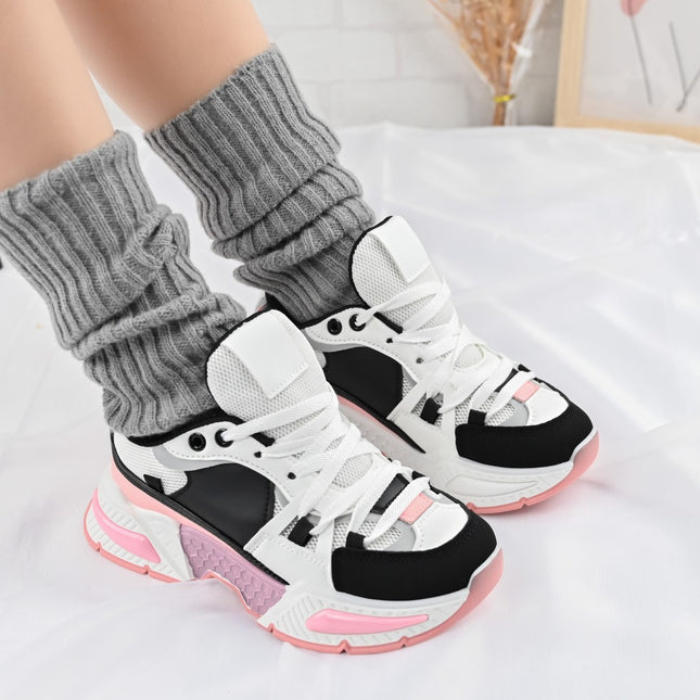 Pantofi Sport De Dama,cu insertii de plasa,D1388,Negru cu Roz