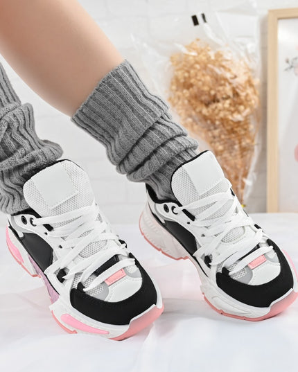 Дамски спортни обувки, с мрежести вложки, D1388, Черни с розово