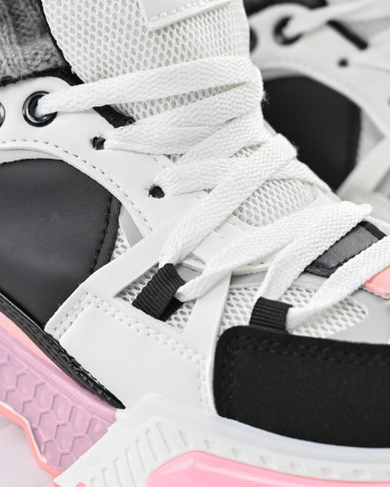 Дамски спортни обувки, с мрежести вложки, D1388, Черни с розово