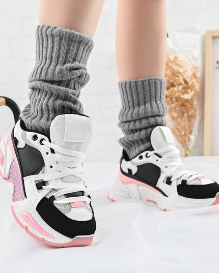 Дамски спортни обувки, с мрежести вложки, D1388, Черни с розово