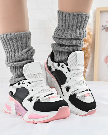 Дамски спортни обувки, с мрежести вложки, D1388, Черни с розово