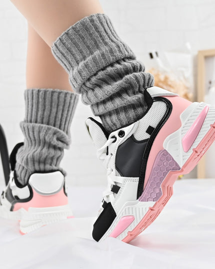 Дамски спортни обувки, с мрежести вложки, D1388, Черни с розово