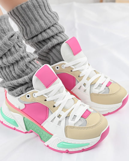 Pantofi Sport De Dama,cu insertii de plasa,D1388,Fucsia