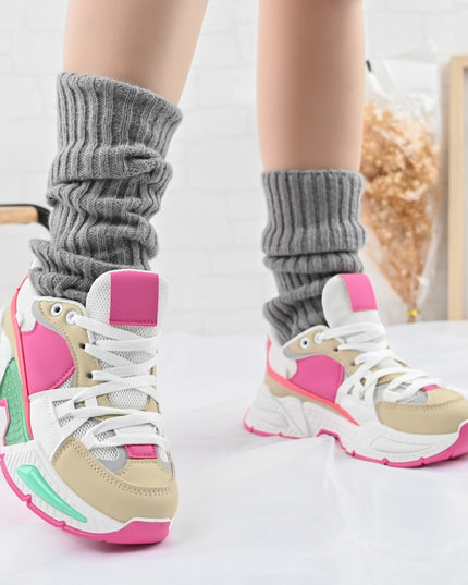 Pantofi Sport De Dama,cu insertii de plasa,D1388,Fucsia