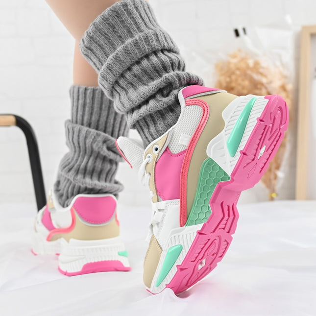 Pantofi Sport De Dama,cu insertii de plasa,D1388,Fucsia