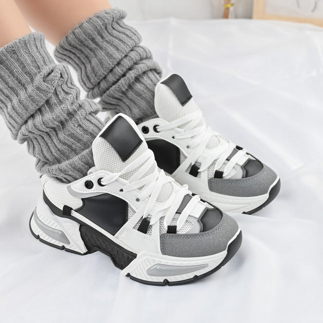 Pantofi Sport De Dama,cu insertii de plasa,D1388,Alb cu Negru