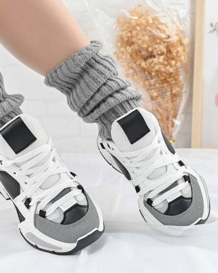 Дамски спортни обувки, с мрежести вложки, D1388, бяло и черно