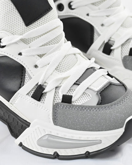 Дамски спортни обувки, с мрежести вложки, D1388, бяло и черно