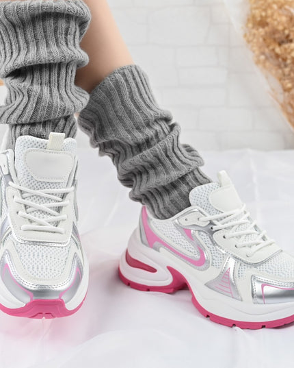 Дамски спортни обувки, с мрежести вложки, D1407, Розово с бяло