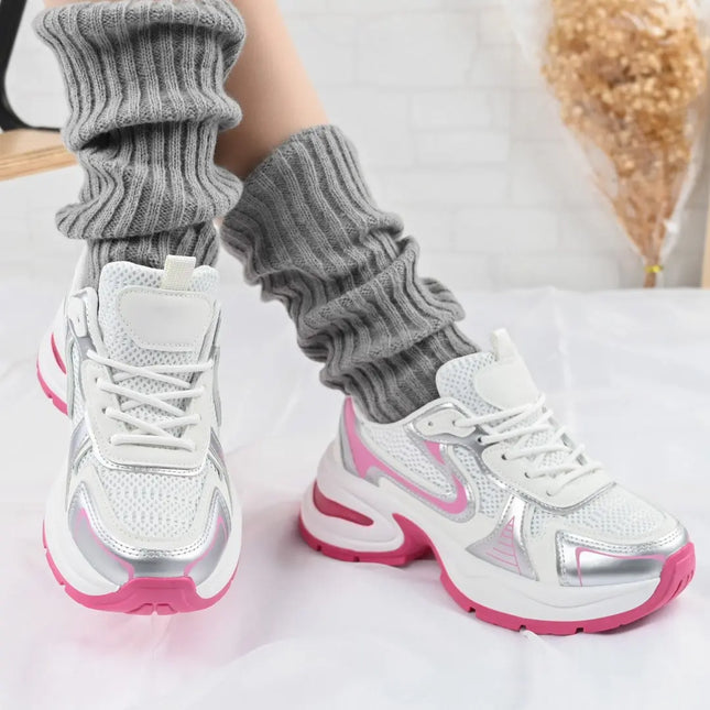 Pantofi sport De dama,cu inseretii din plasa,D1407,Roz cu Alb OEM