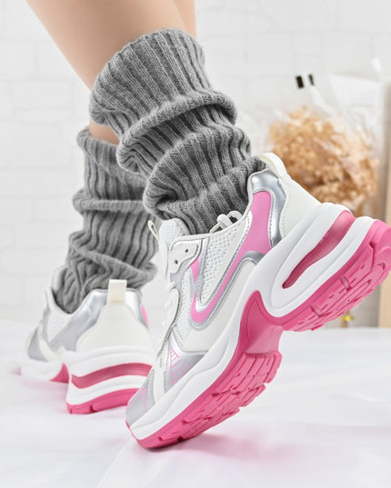 Дамски спортни обувки, с мрежести вложки, D1407, Розово с бяло